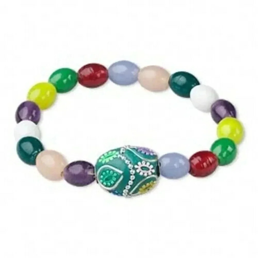 Handmade East India Kashmiri Lac and Glass Beads Stretch Bracelet